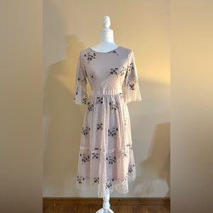 Lavender Swiss Dot & Floral Midi Dress